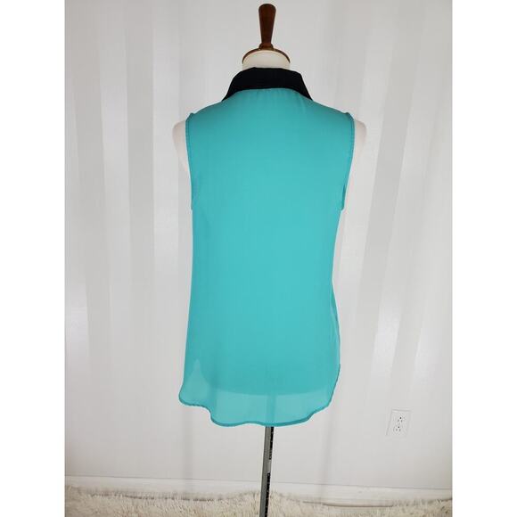 SOPRANO Women's Teal & Black Sleeveless Button Up Sheer Top w/ Rhinestones Sz M - Picture 4 of 10